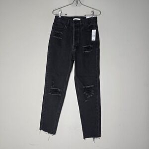 Pacsun Womens Ultra High Rise Slim Jeans Black Distressed Raw Hem Size 26 NWT